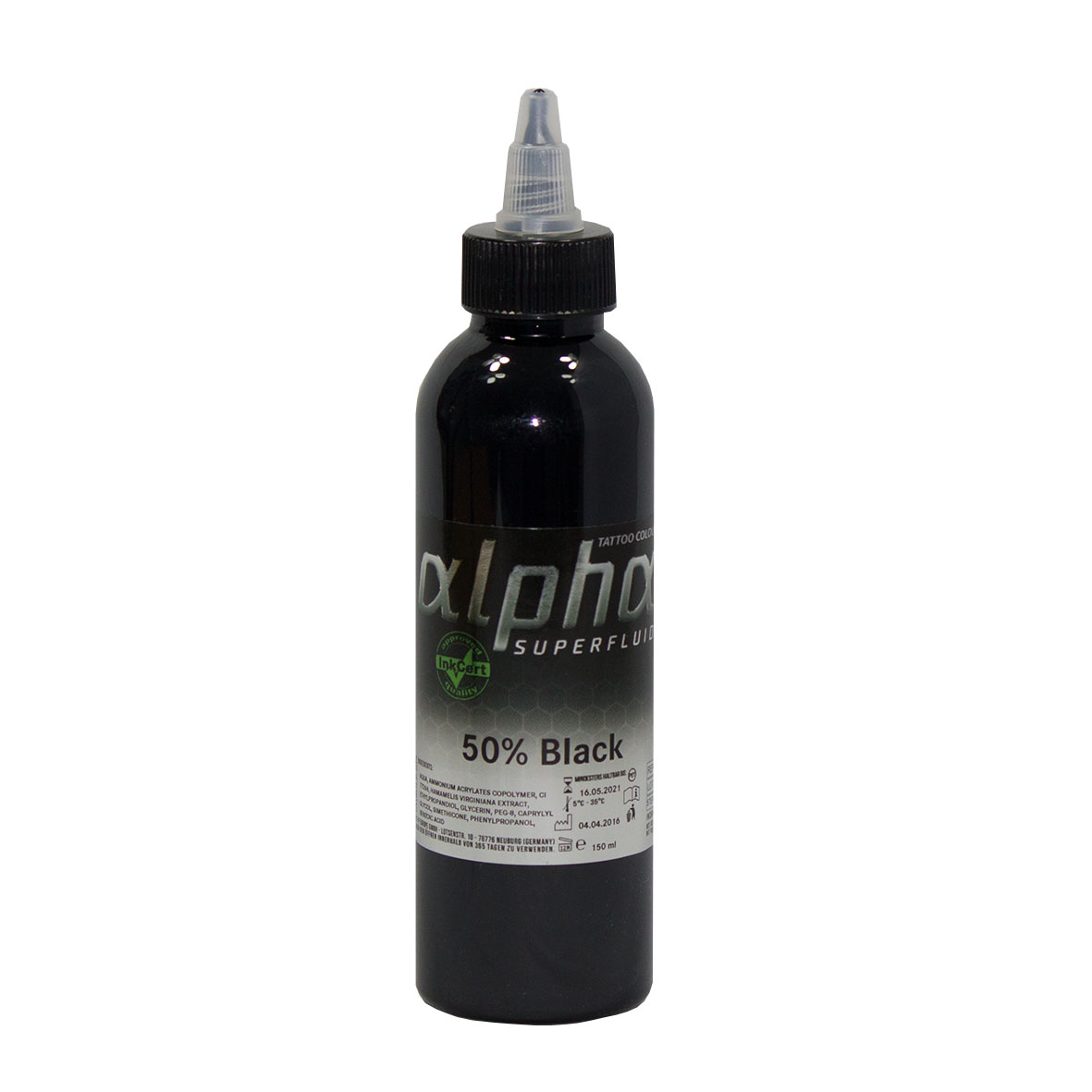 alpha SUPERFLUID 50% Black, 150 ml Tätowierfarbe